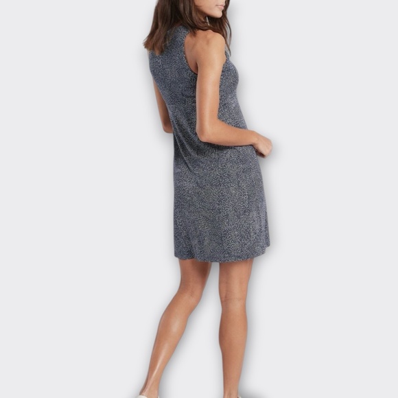 ATHLETA Santorini Dress Navy Print S High Neck Sleeveless Coastal Travel Euro - Picture 4 of 12